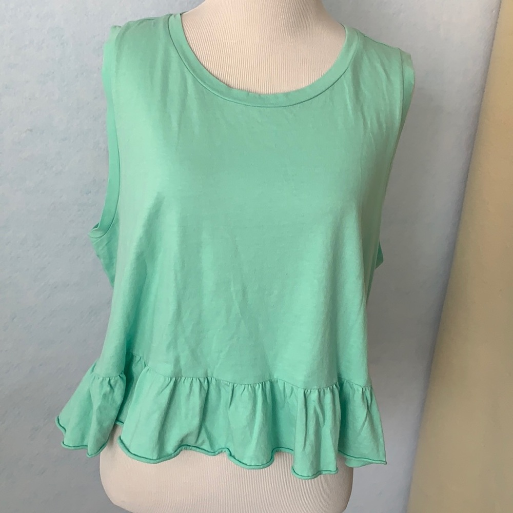 Mint Bottom Ruffled Crop Tank